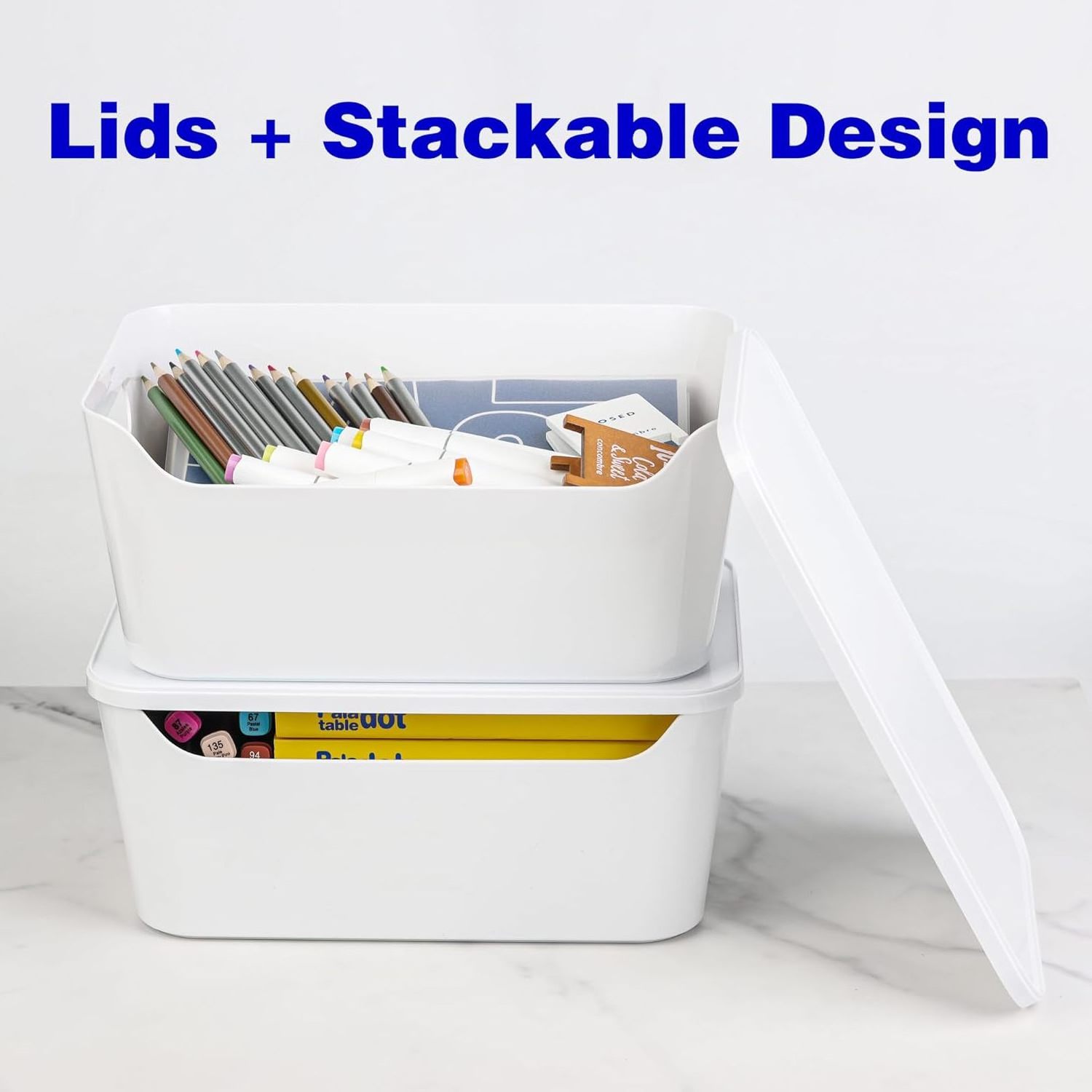 Stackable Closet Organizer Plastic Storage Containers With Lid Multi-Use Organizer Bins for Cabinet Drawer Countertop or Shelves