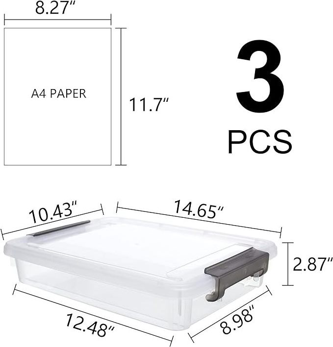 Plastic Storage Bins with Latching Lids Stackable Storage Box for Organizing A4 Paper Portable Project Case Clear File Box