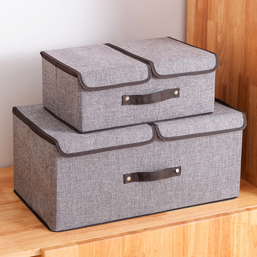 Fabric Storage Bins Cube High Quality Linen Foldable Storage Box Organizer with Lids and Handles