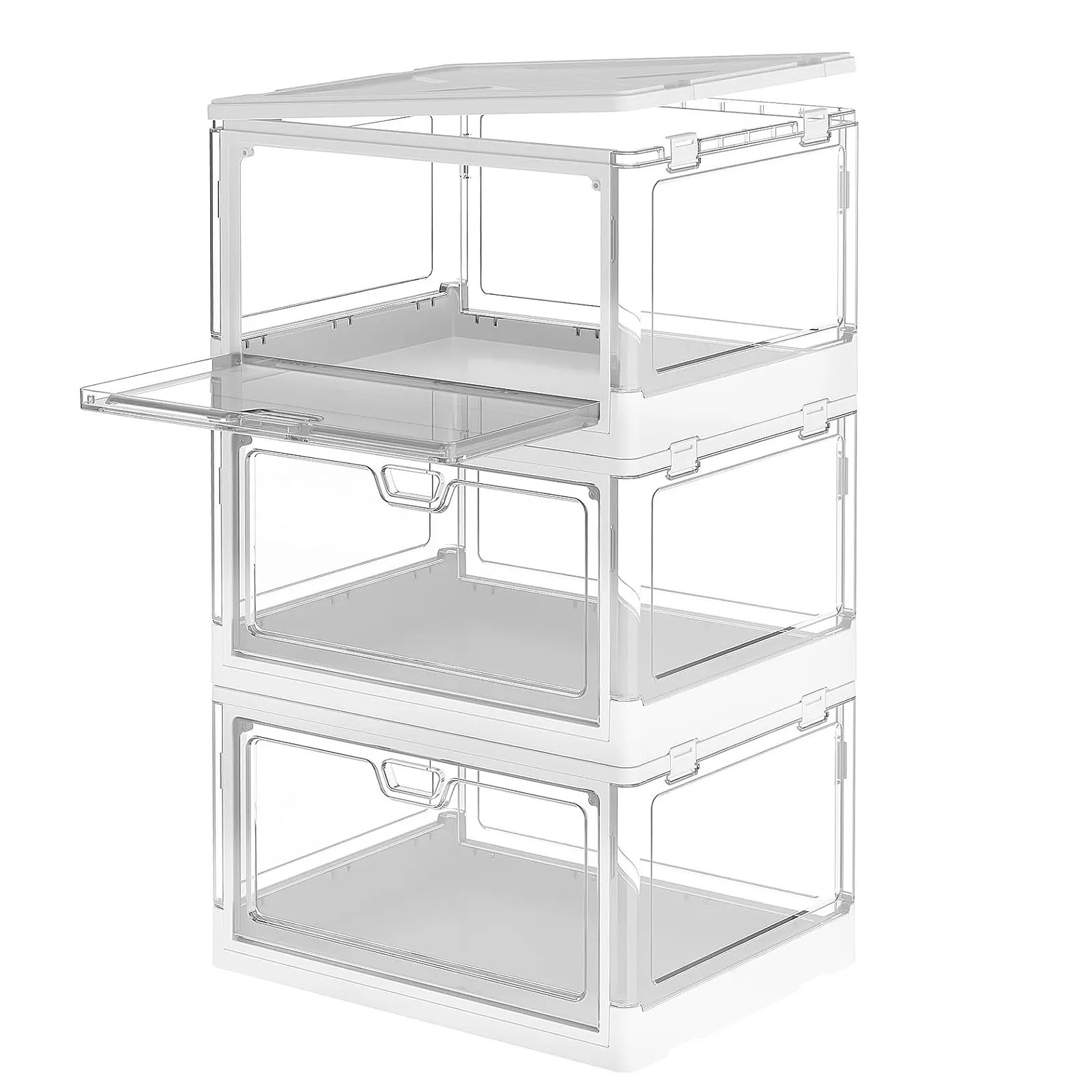 Clear Storage Bin with Lid Stackable Folding Storage Closet Bin Box Storage bins with magnetic door