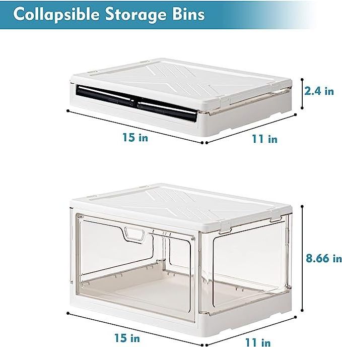 Clear Storage Bin with Lid Stackable Folding Storage Closet Bin Box Storage bins with magnetic door