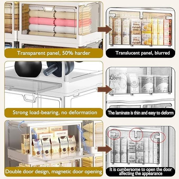 Clear Storage Bin with Lid Stackable Folding Storage Closet Bin Box Storage bins with magnetic door