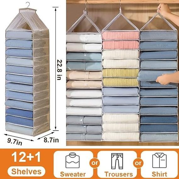 Wardrobe Clothes Organizer 6 Shelf Folding Shelves Hanging Closet Bag PVC Hanging Clothes Bag