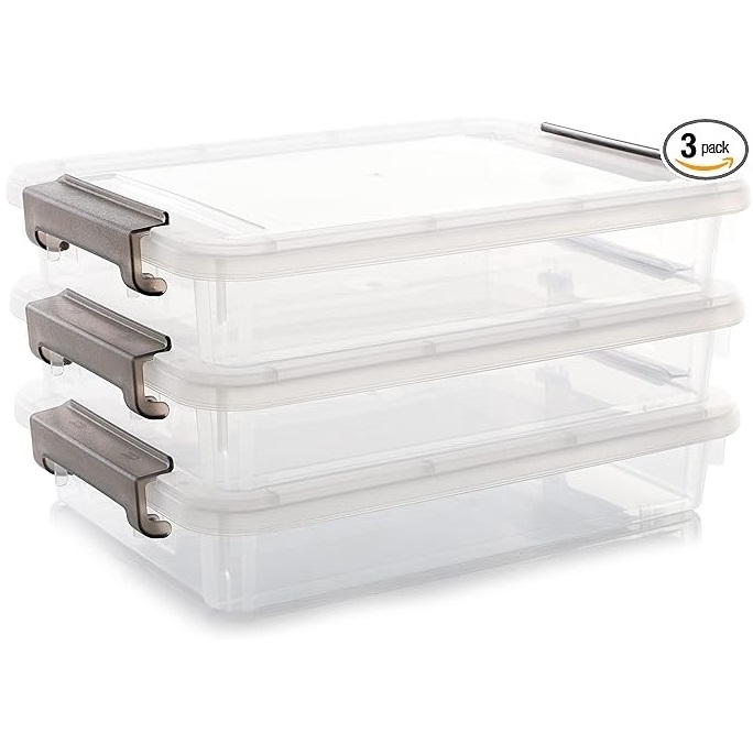 Plastic Storage Bins with Latching Lids Stackable Storage Box for Organizing A4 Paper Portable Project Case Clear File Box