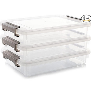 Plastic Storage Bins with Latching Lids Stackable Storage Box for Organizing A4 Paper Portable Project Case Clear File Box