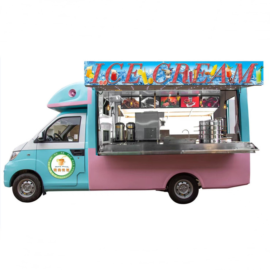 New Style Small Hot Dog Pizza Food Cart Snacks Coffee Van Mobile Kitchen Food Kiosk Ice Cream Truck For Sale