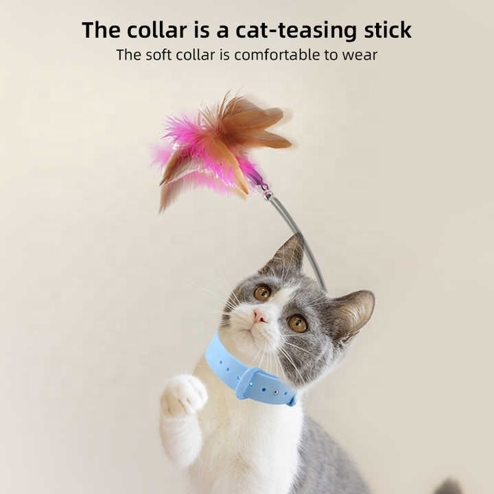 2024 Private Label Cheap Self-Hey Silicone Collar Cat Teaser Feather Cat Stick Toy