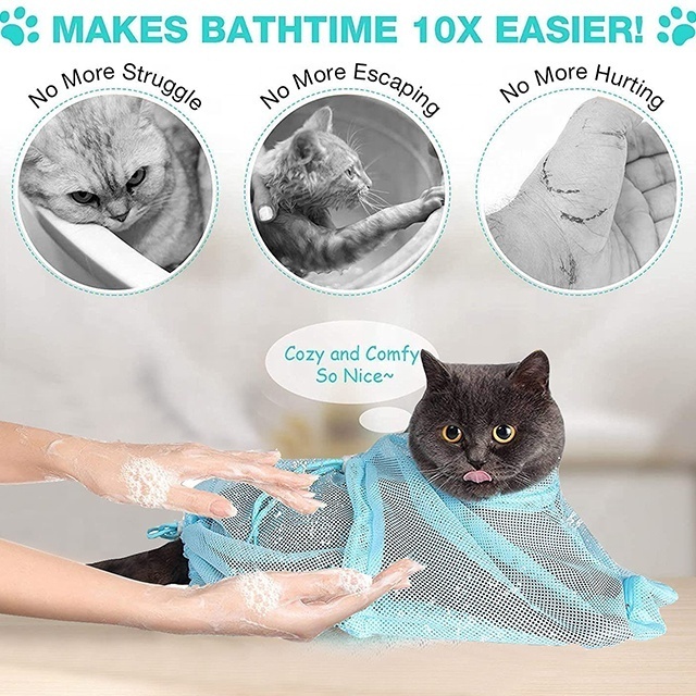 2022 Adjustable Multifunctional Breathable Cat Restraint Bag Cat Bathing Bag