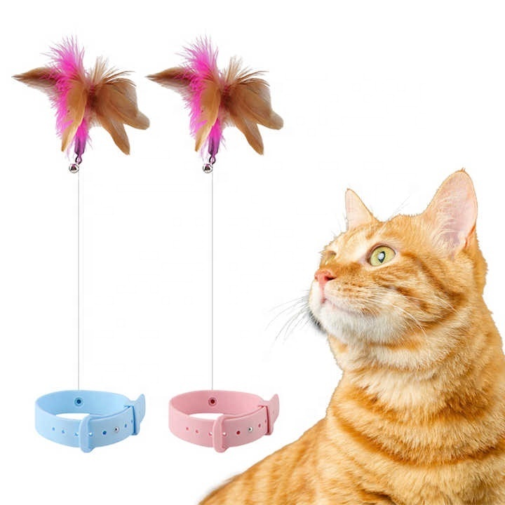 2024 Private Label Cheap Self-Hey Silicone Collar Cat Teaser Feather Cat Stick Toy