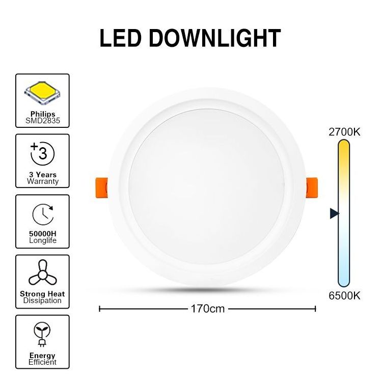 LED Downlight Light PF>0.9 Flicker-free 6W 9W 12W 18W 24W LED Recessed Downlight