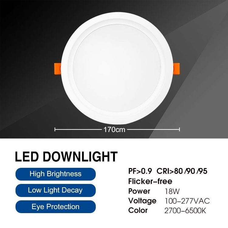 LED Downlight Light PF>0.9 Flicker-free 6W 9W 12W 18W 24W LED Recessed Downlight