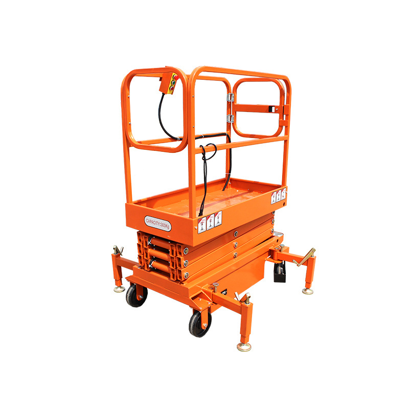 300kg mini  hydraulic cylinder semi electric scissor lift self propelled tire