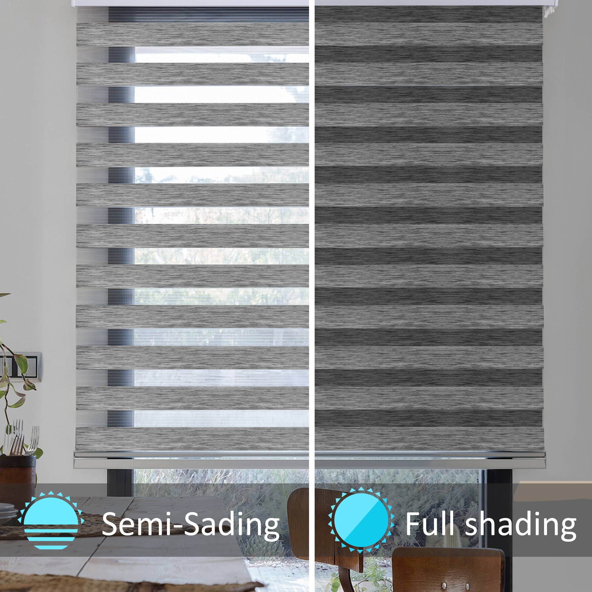 Linen fabric Cordless Zebra Roller window blinds and shades Dual Layer Combi Blind spring double layer roller shades