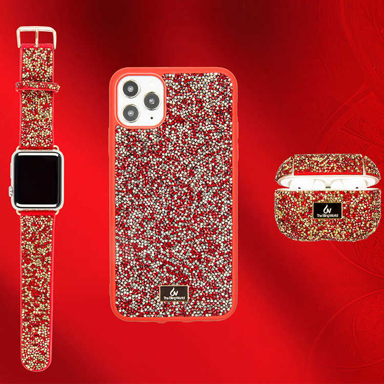 2022 New Arrivals 3 in 1 Luxury TPU Bling Diamond Phone Case Earbuds Cover Case For apple Watch Band iwatch aripods cases