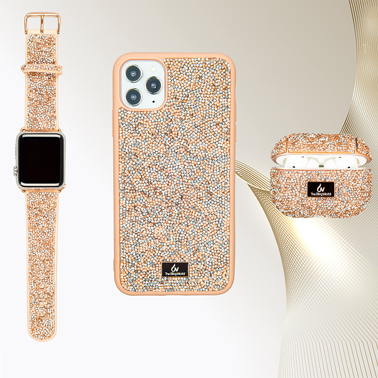 2022 New Arrivals 3 in 1 Luxury TPU Bling Diamond Phone Case Earbuds Cover Case For apple Watch Band iwatch aripods cases