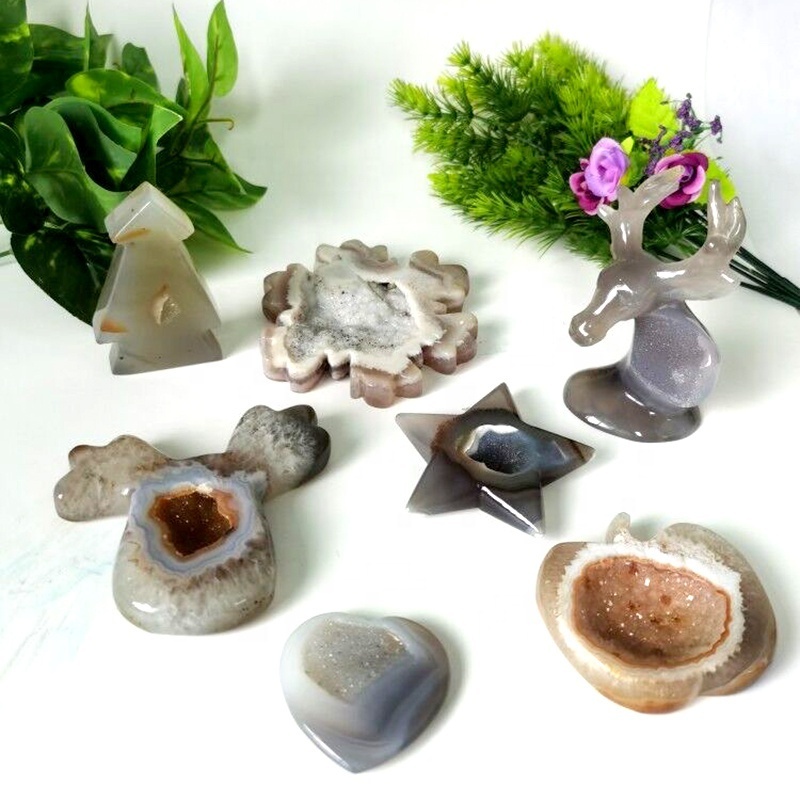 Wholesale natural agate geode crystal animal carving crafts tree for  Christmas Decoration