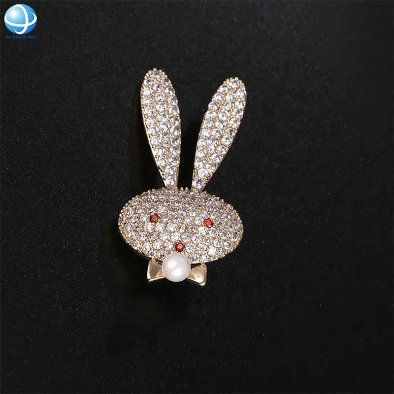 Cute rhinestone small rabbit bunny brooch safety pins for children fashion jewelry gifts