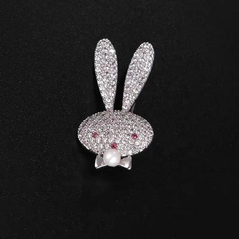 Cute rhinestone small rabbit bunny brooch safety pins for children fashion jewelry gifts