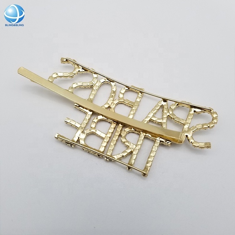 Handmade Shiny Metal Rhinestone Letters Bobby Pin For Women Girls Bridal Wedding Hair Decoration