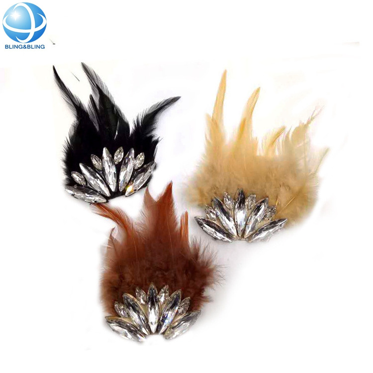 China rhinestone shoe welt ostrich feather flowers clip on shoe accessories jewelry for shoes