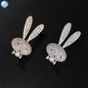 Cute rhinestone small rabbit bunny brooch safety pins for children fashion jewelry gifts