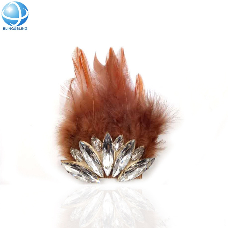 China rhinestone shoe welt ostrich feather flowers clip on shoe accessories jewelry for shoes