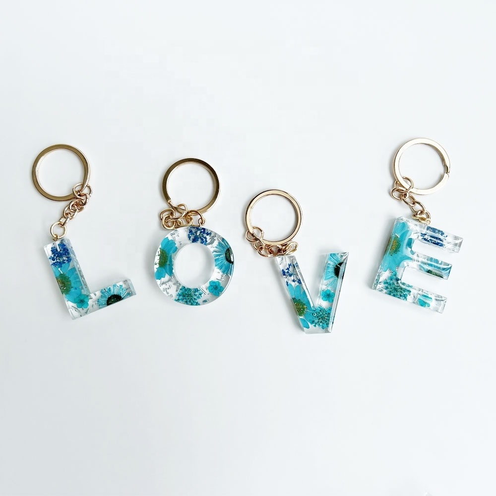 Exquisite Gift Handmade Floral Resin Initial Keychain