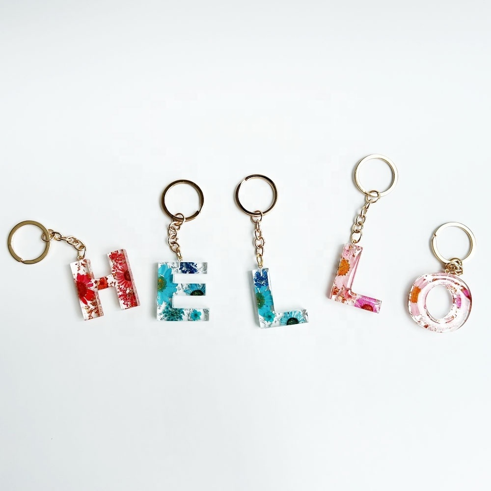 Exquisite Gift Handmade Floral Resin Initial Keychain