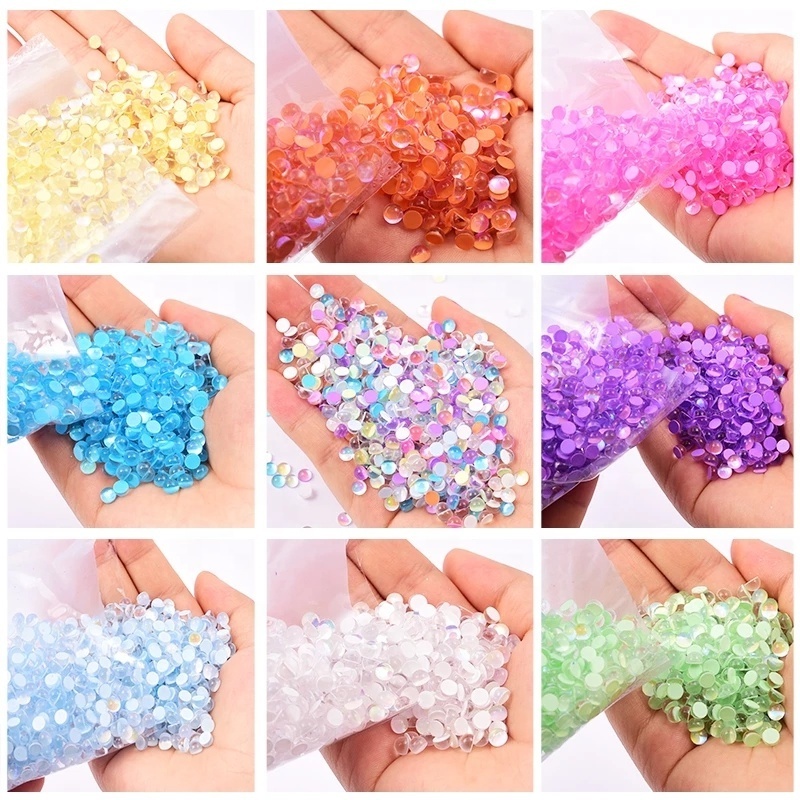 1440pcs Wholesale Mermaid beads Glass Stone Colorful Half Round Rhinestone Flatback Glue On Rhinestone Nail  For nail Decoration