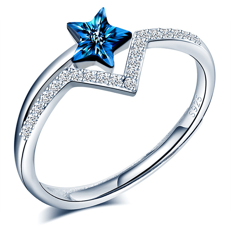 925 sterling silver star ring adjustable crystal zircon ring