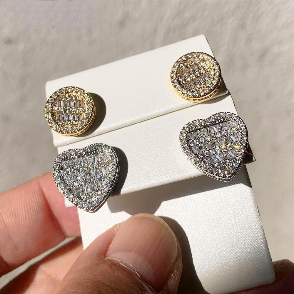 promotion iced out bling wedding engagement women gift micro pave 5a cz heart round shape stud-earring jewelry