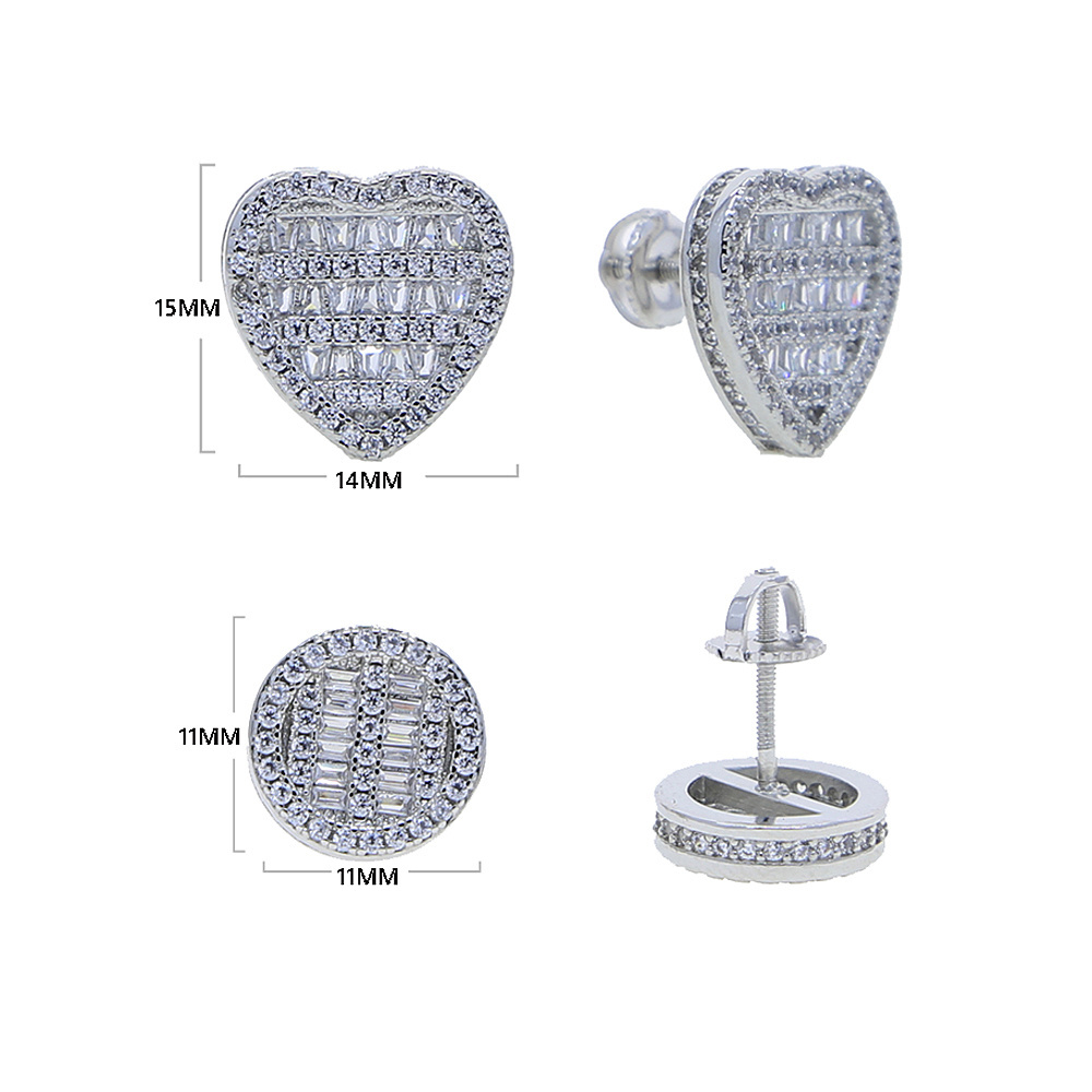 promotion iced out bling wedding engagement women gift micro pave 5a cz heart round shape stud-earring jewelry