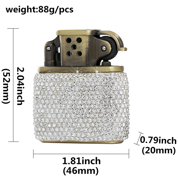 Diamond-studded lighter windproof brass kerosene flip lighter high-grade metal grinding wheel lighter women