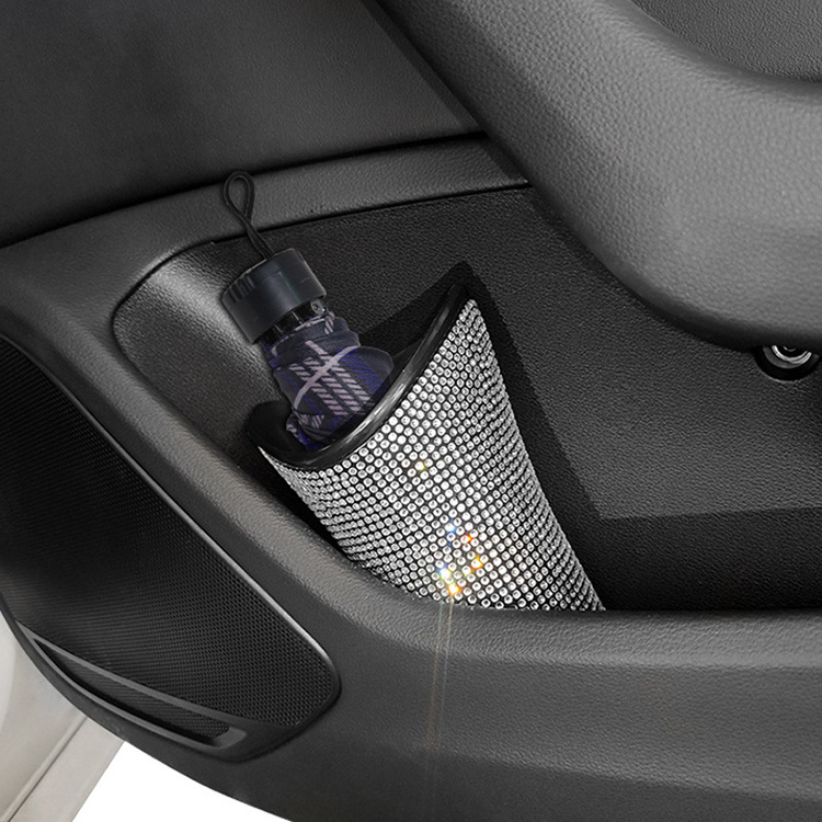 Car Umbrella Holder Storage Box with Bling Rhinestone Decor Backseat Garbage Can Headrest Hanging Organizer Umbrella Storage