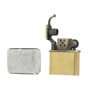 Diamond-studded lighter windproof brass kerosene flip lighter high-grade metal grinding wheel lighter women