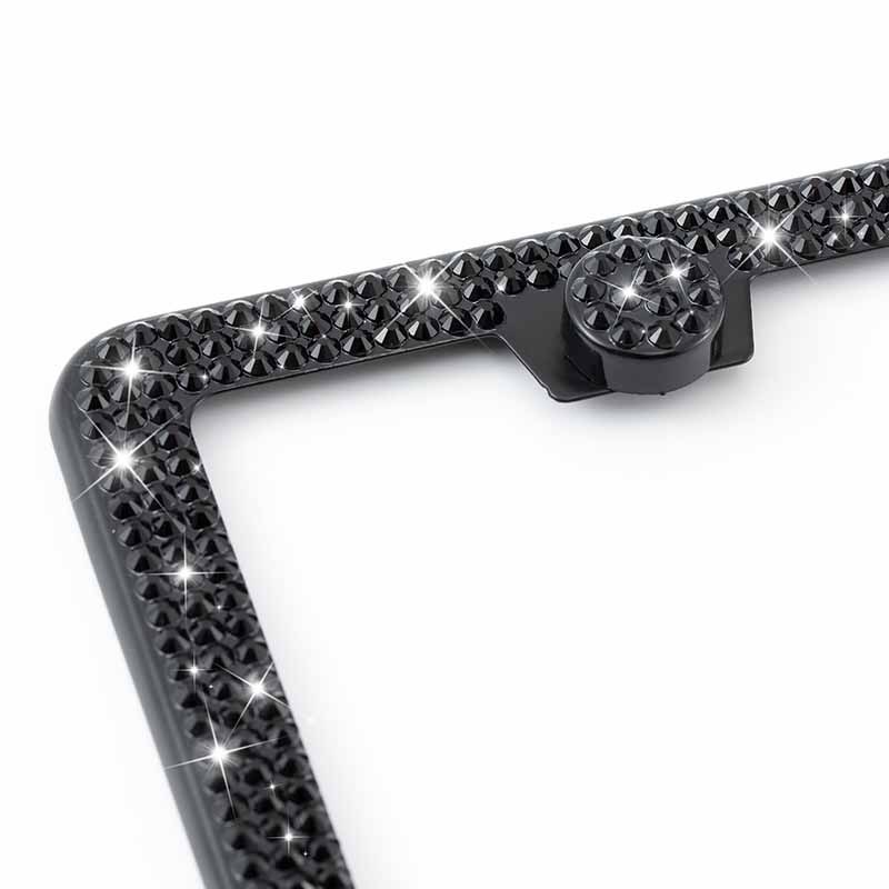 Bling License Plate Frame Sparkly Stainless Steel Rhinestone License Plate Holder Glitter Black Crystal License Plate Cover