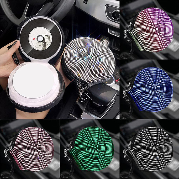 Crystal Rhinestone CD Case Holder for Car, Portable DVD/VCD Storage Bag Car CD Disk Holder