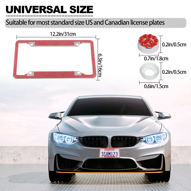 Custom Bling License Plate Frame Crystal Diamond License Plate Frame Premium Rhinestones six Row 4 Holes Stainless Steel