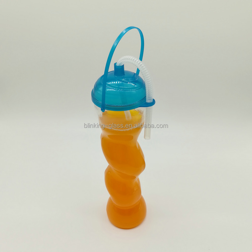 Plastic Beer Cup Yard Glass with double straw