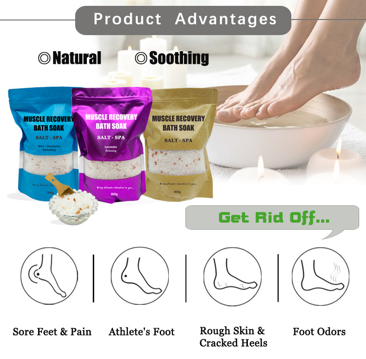 Private Label Custom Bath Spa Natural Healing Detox Salt Crystal Muscle Recovery Bath Soak Epsom Salt