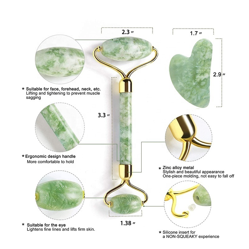 Wholesale Custom Label xiuyan massage facial tools gua sha green jade Roller Set with Vitamin C Serum