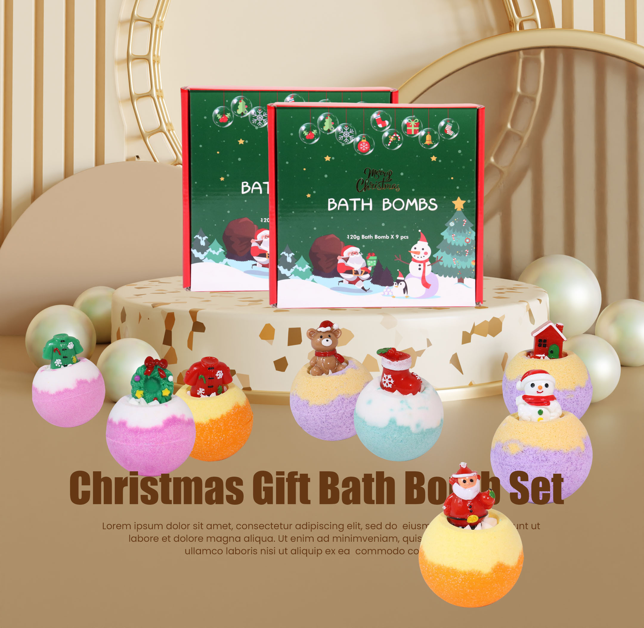 OEM Organic Natural Bubble Bath Bombs with toy inside Christmas Shapes Bath Fizzies Gift Set bath bombs for kids