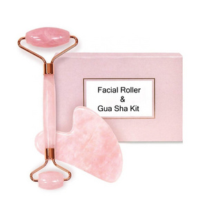 Wholesale new design gift set stone  pink rose quartz eye facial jade roller and gua sha