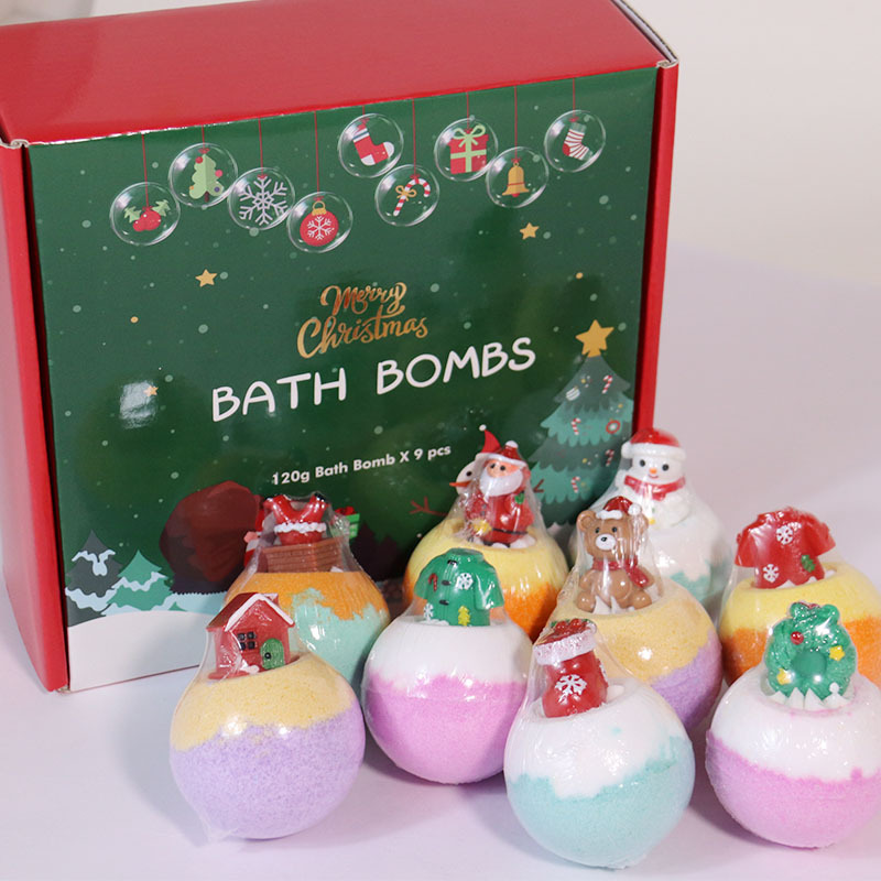 OEM Organic Natural Bubble Bath Bombs with toy inside Christmas Shapes Bath Fizzies Gift Set bath bombs for kids