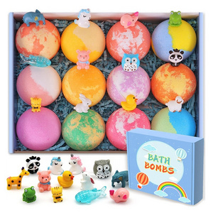 Wholesale custom luxury private label gift set natural essential oil organic kids bath bombs with surprise toys inside