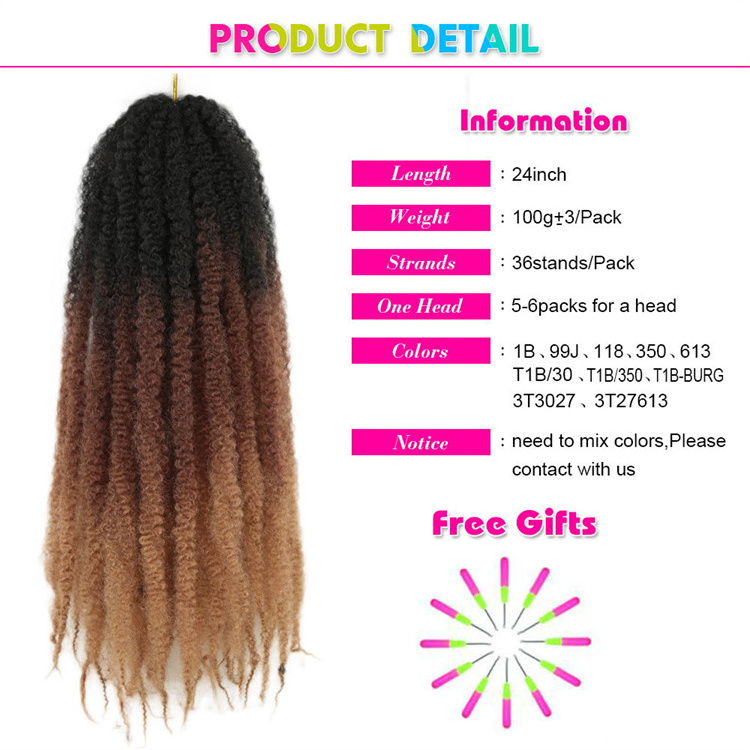 18-24inch marley braid crochet hair curly afro  Marley twist synthetic extensions for african women