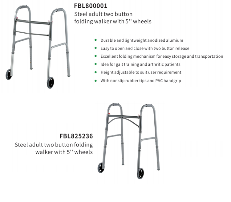 Portable aluminum alloy single button folding walker handicap walking aid with Forearm platform for the disabled