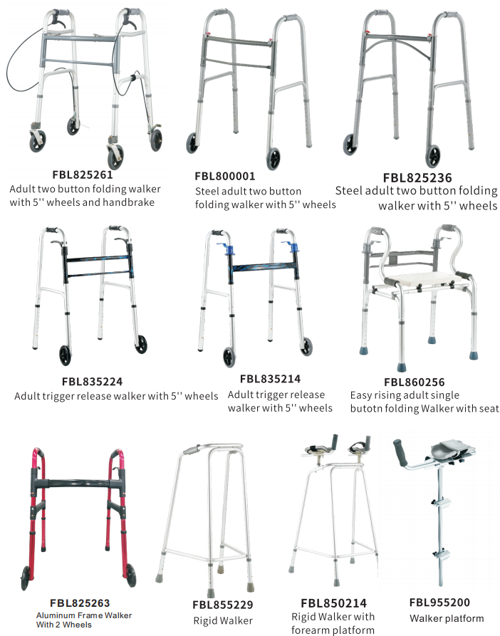 Bliss Medical Brushed Steel Standard Adult Two-Gap Trigger Release Folding Walker For Seniors