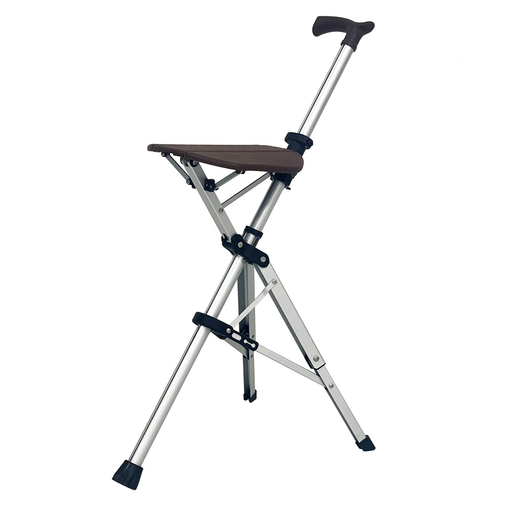 Portable Aluminium Foldable Folding 3 Legs Baston Con Asiento Cane Crutches Stool Walking Sticks Chair with Seat for Elderly