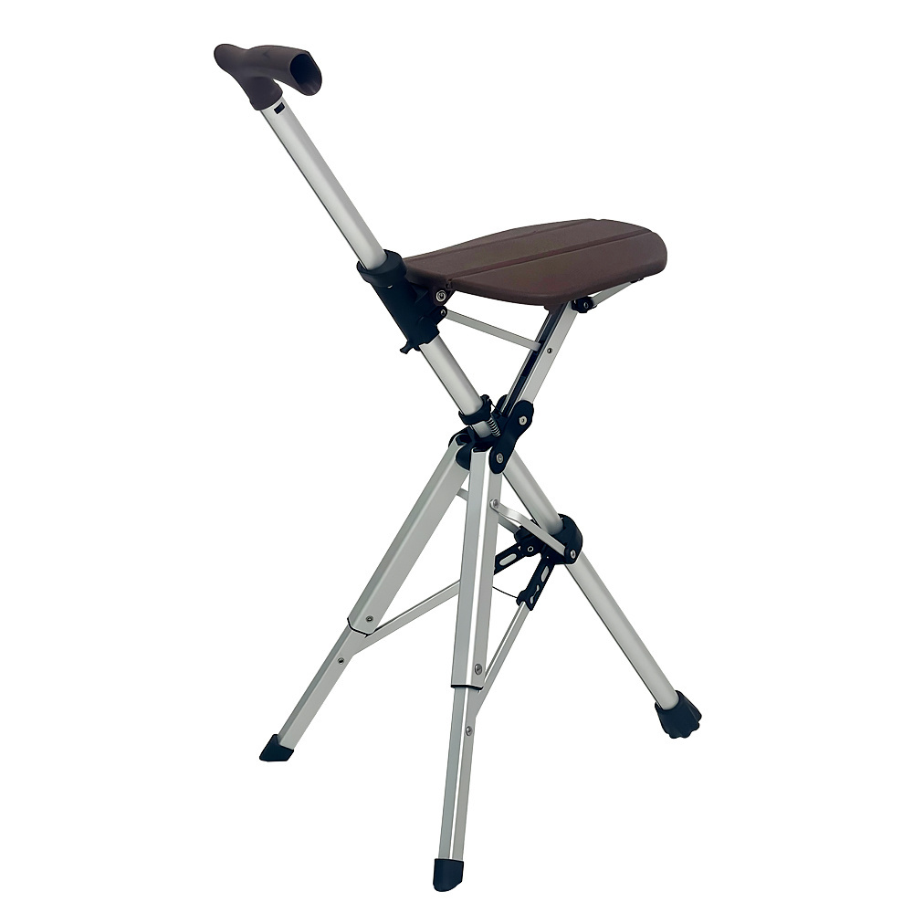 Portable Aluminium Foldable Folding 3 Legs Baston Con Asiento Cane Crutches Stool Walking Sticks Chair with Seat for Elderly